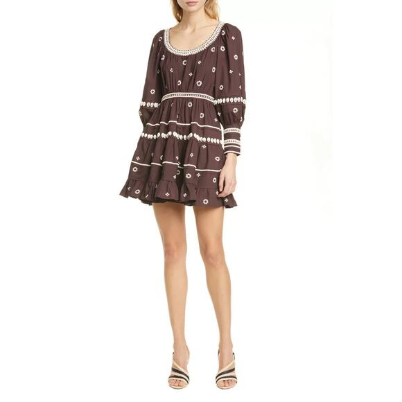 Ulla Johnson Poplin Dress Brown Stunning Adama Embellished Shell Bead Sz 4 - Picture 1 of 16